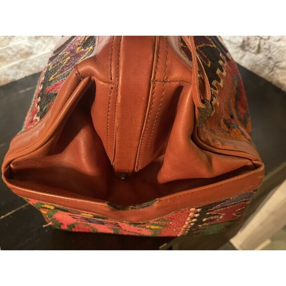 Vintage YUN ART Travel Bag Kilim Wool Leather Turkish Pattern Rush/Tan One Size - Picture 5 of 15